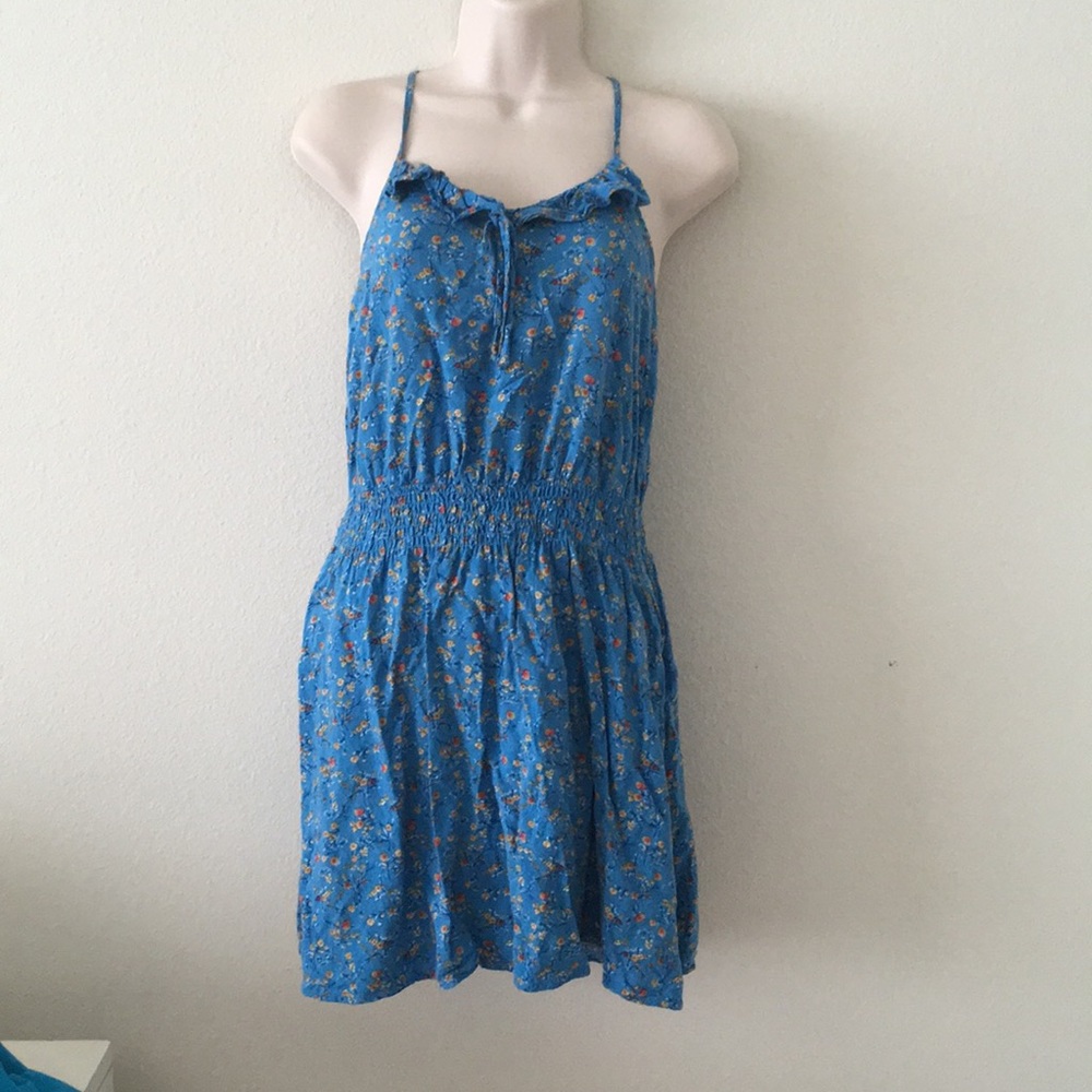 Gorgeous blue floral sun dress halter top